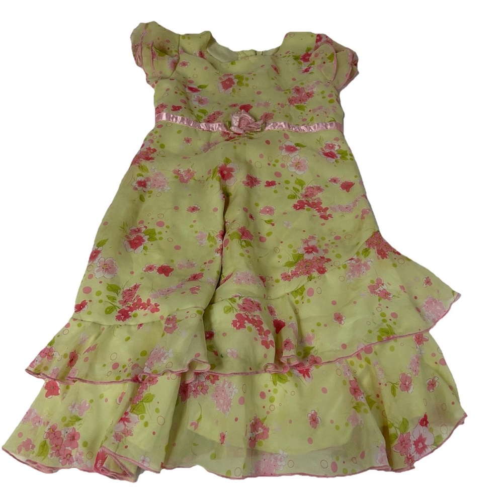 Jona Michelle Little Girls Dress Size 6X Floral Spring Ruffle Yellow Pink #1058